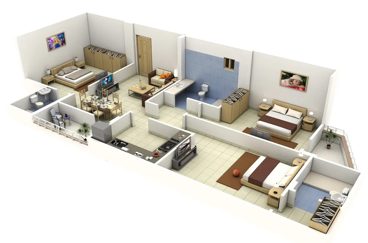 Планы трехкомнатных квартир с размерами - 50 вариантов проектов - D-Hause