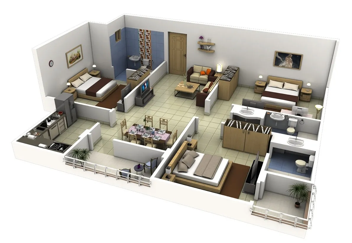 Планы трехкомнатных квартир с размерами - 50 вариантов проектов - D-Hause