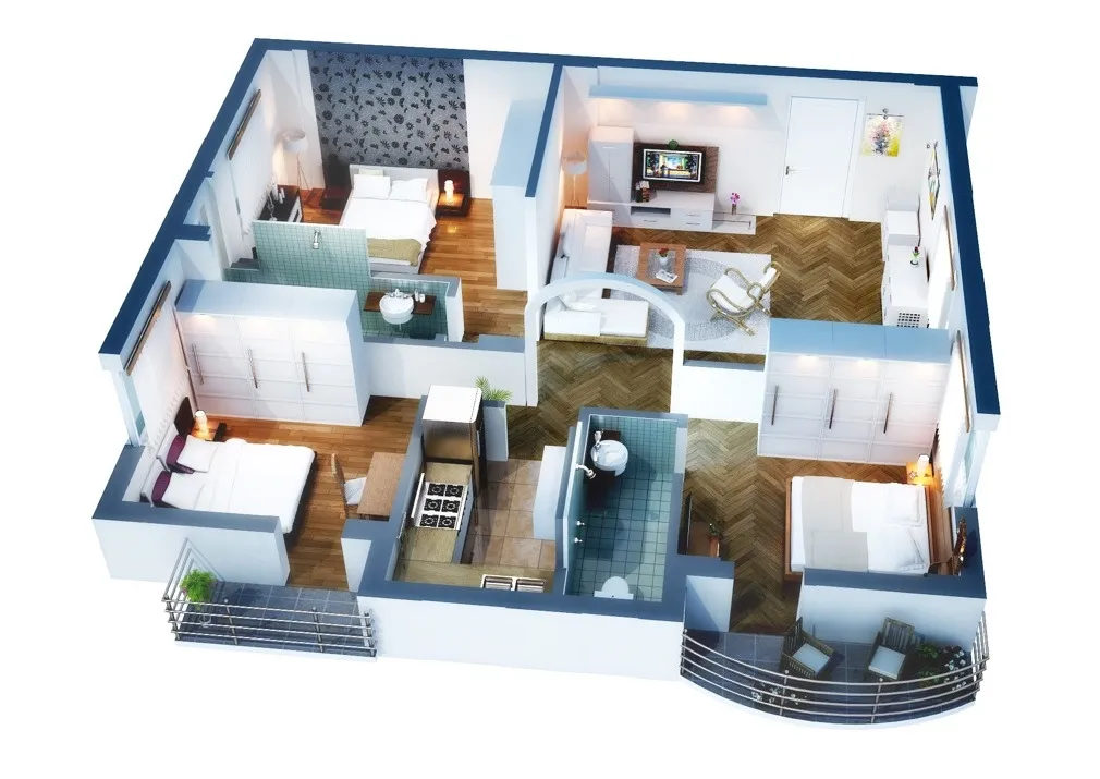 Планы трехкомнатных квартир с размерами - 50 вариантов проектов - D-Hause